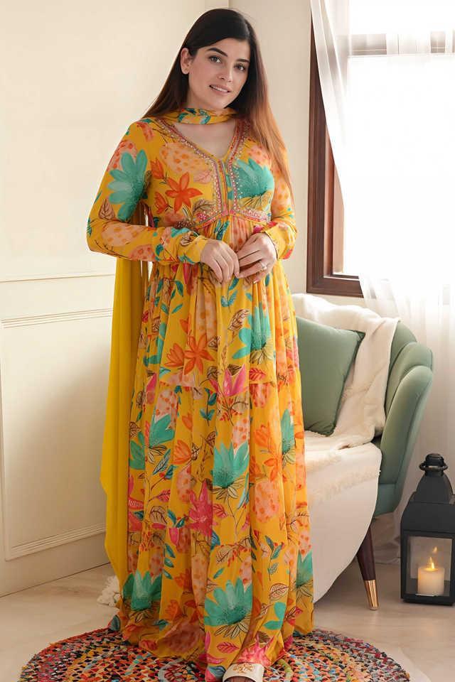 floral full length chiffon knitted womens kurta set