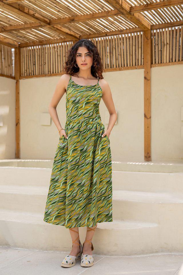 printed cotton round neck womens maxi dress