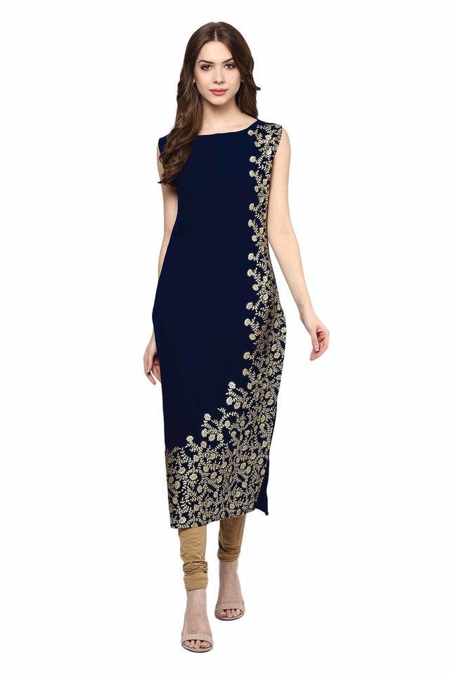 floral crepe boat neck womens straight kurta