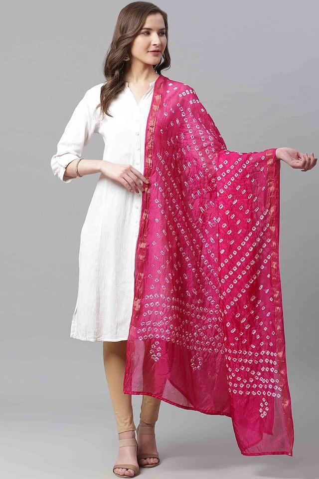 fuchsia  bandhani tie-dye shantoon dupatta for women