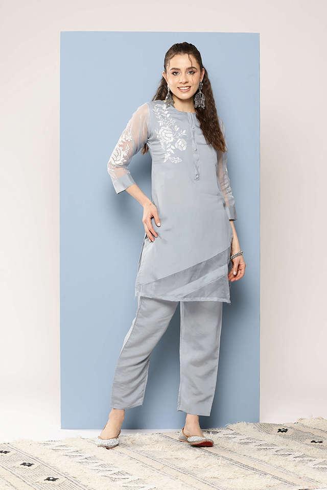 embellished full length silk knitted womens kurta set