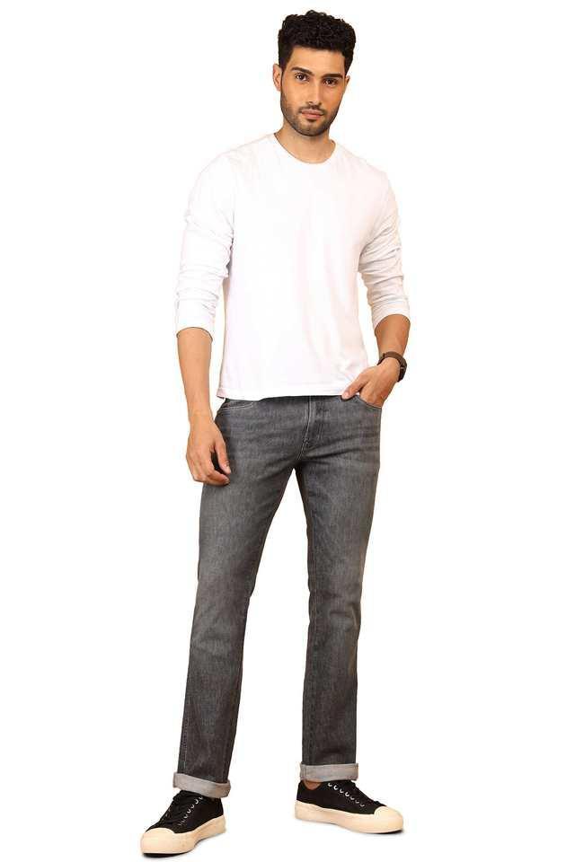 light wash polyester straight fit mens jeans