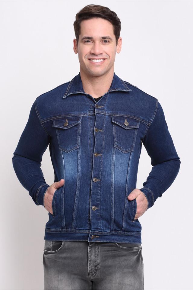 solid denim slim fit mens casual jacket