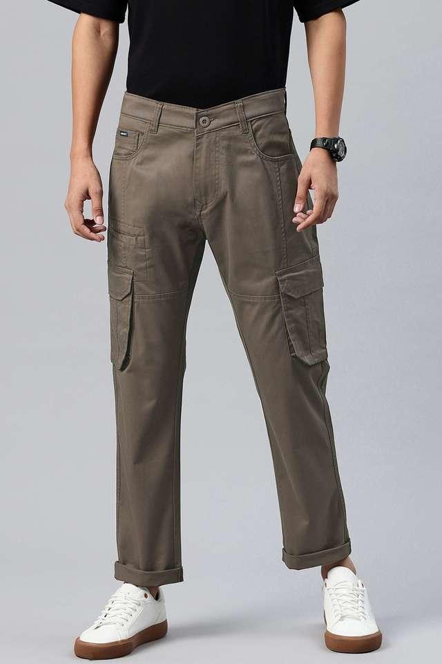 solid blended fabric relaxed fit mens casual trousers