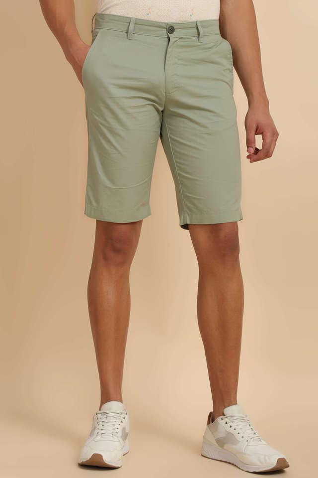 solid cotton button closure mens shorts