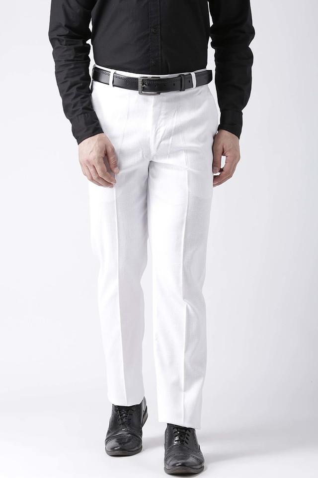 solid cotton blend regular fit mens casual trousers