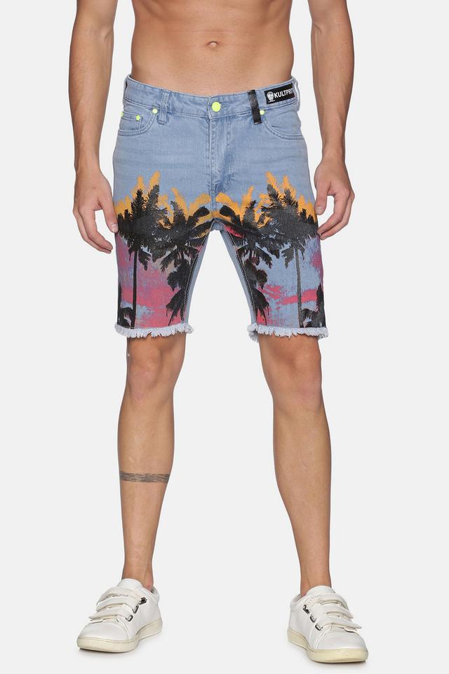 printed denim skinny fit mens shorts