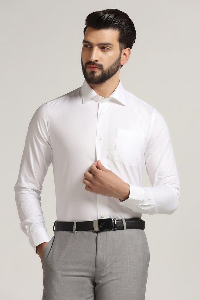 solid cotton slim fit mens formal wear shirt