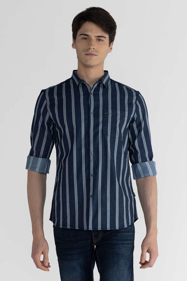 stripes cotton slim fit mens casual shirt