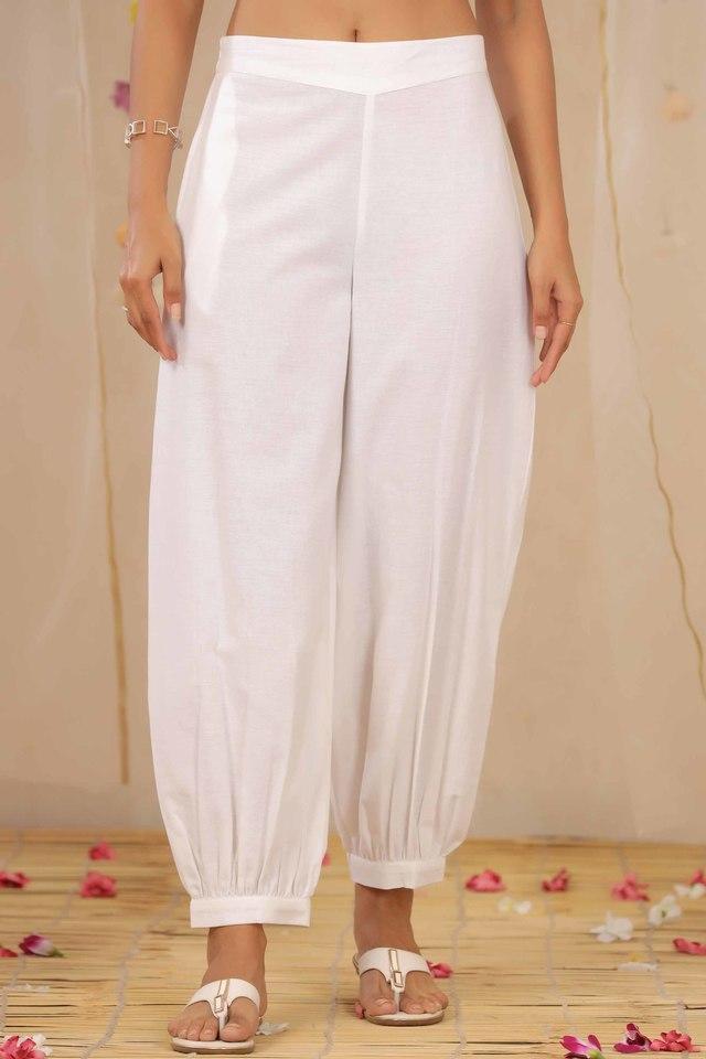 white solid cotton flex dhoti style pants