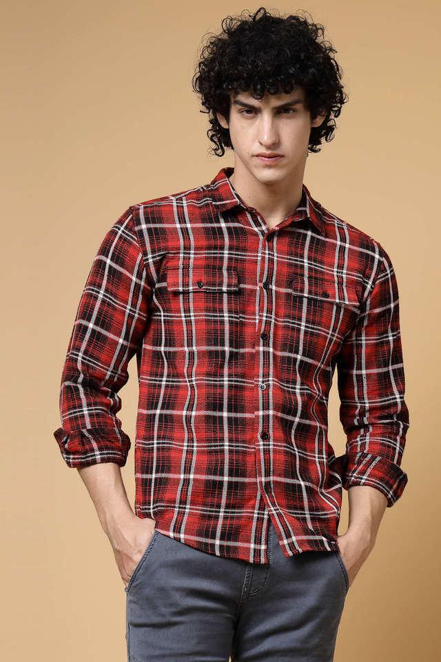 checks cotton oversized fit mens winter wear shirt