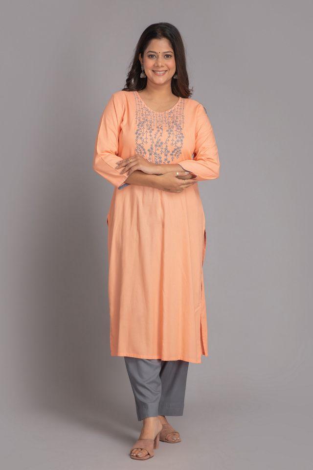 embroidered calf length rayon knitted womens kurta set