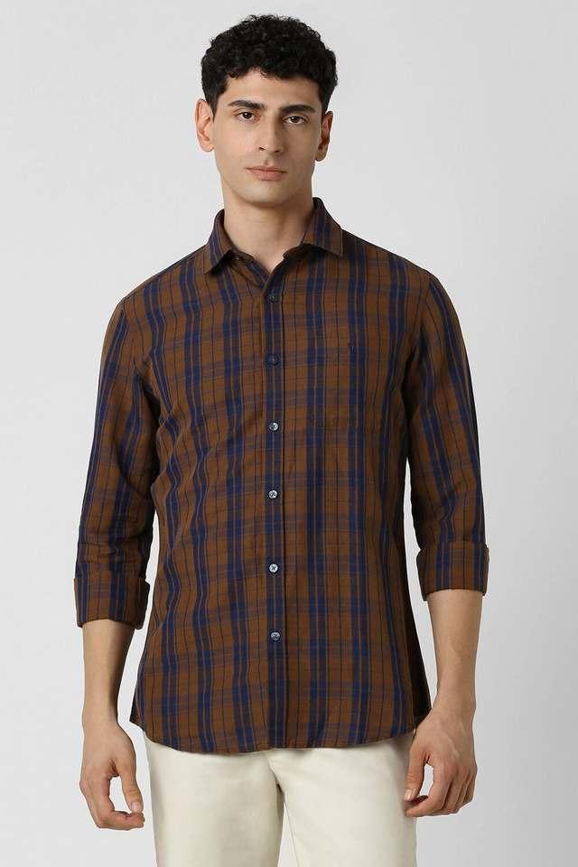 checks blended fabric slim fit mens casual shirt