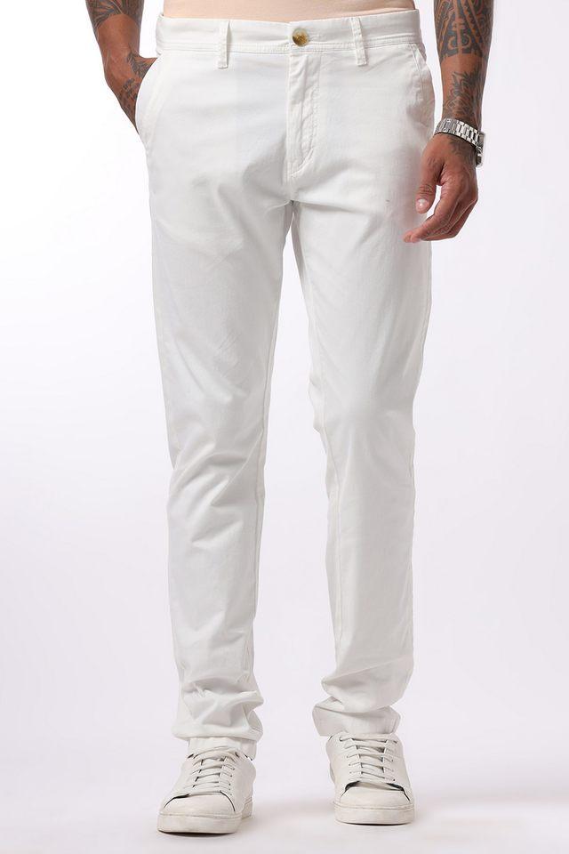 solid cotton slim fit mens casual trousers