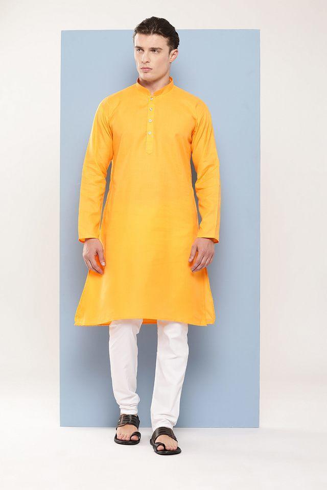 solid cotton regular fit mens festive wear kurta