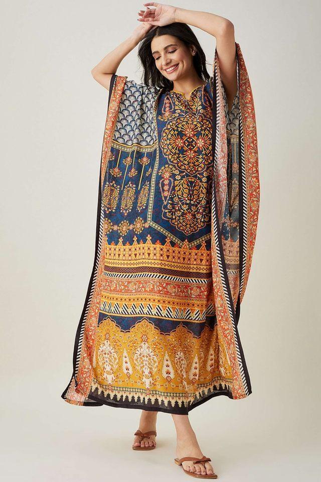 printed viscose regular fit womens kaftan