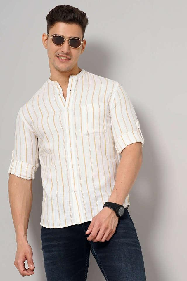 stripes linen regular fit mens casual shirt