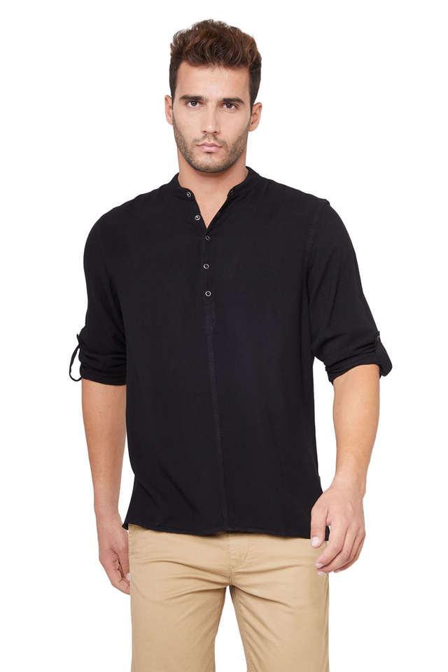 solid viscose blend slim fit mens casual shirt