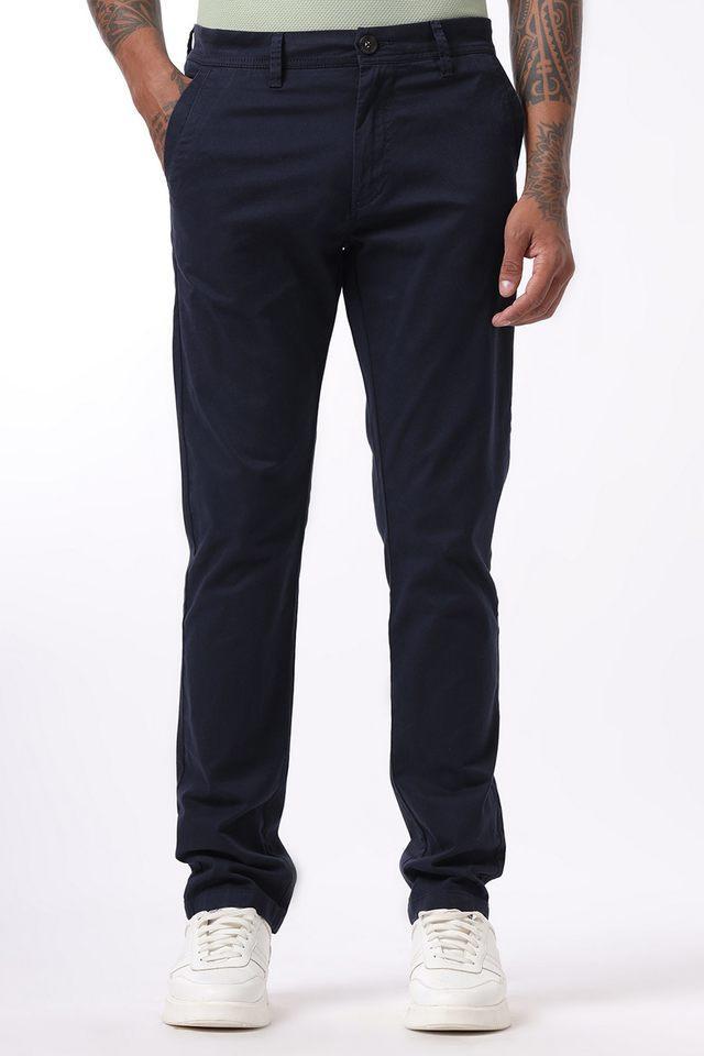 solid cotton slim fit mens casual trousers