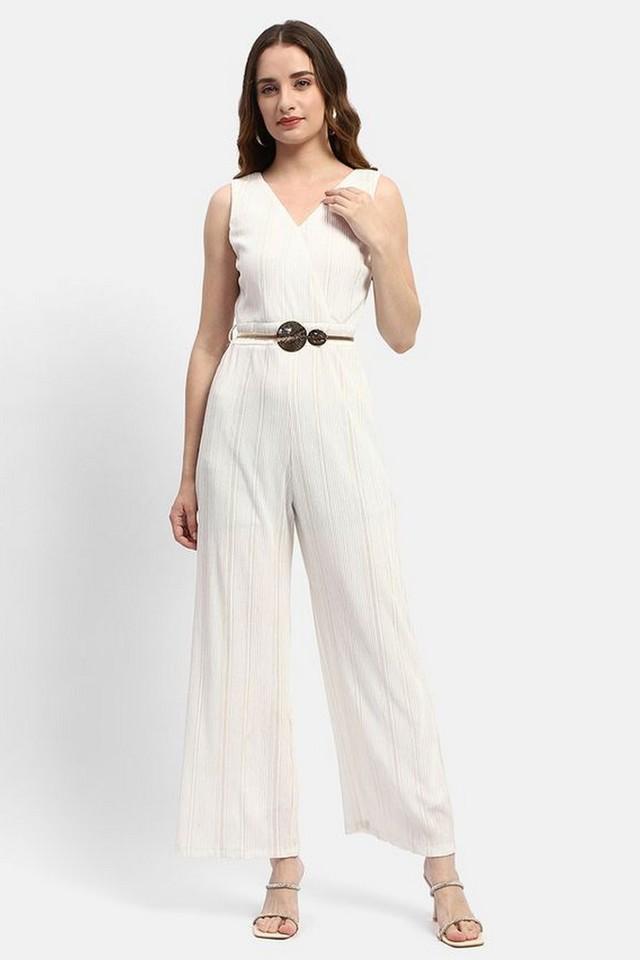 textured sleeveless polyester womens ankle length jumpsuit