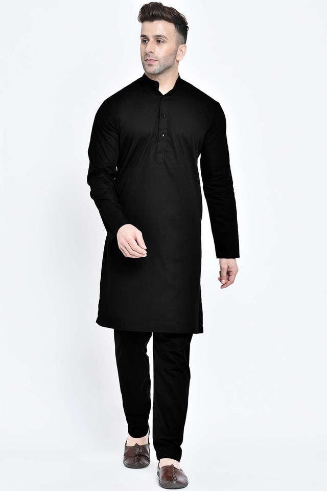 solid cotton slim fit mens kurta pyjama set