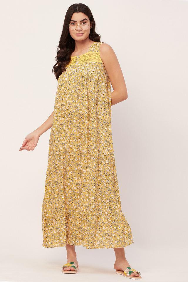 sleeveless long nightdress printed square neck nightgown maxi