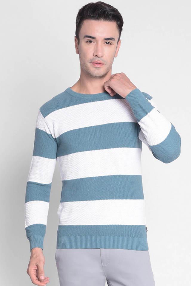 stripes cotton round neck mens sweater