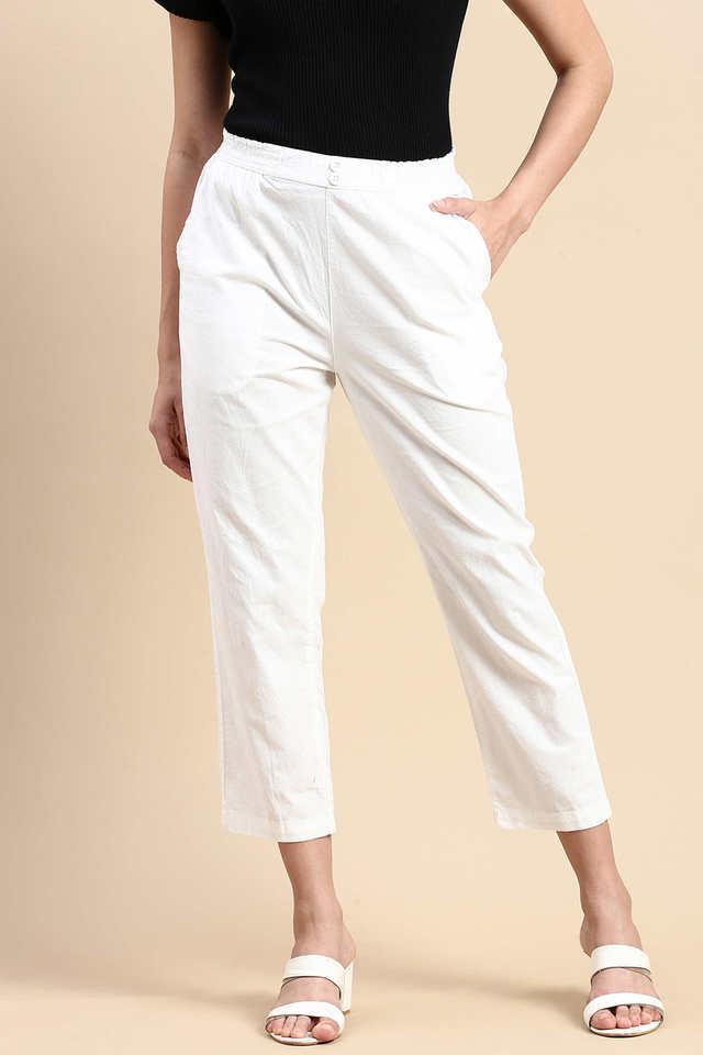 solid regular fit cotton womens casual wear pant