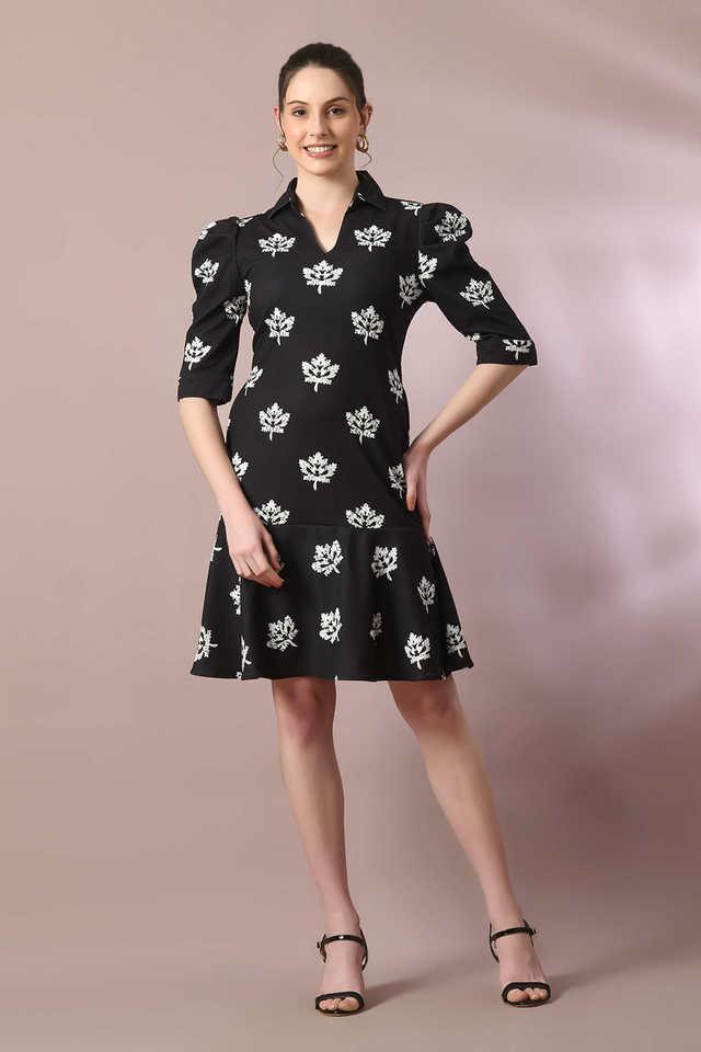 printed collared polyester womens above knee dress