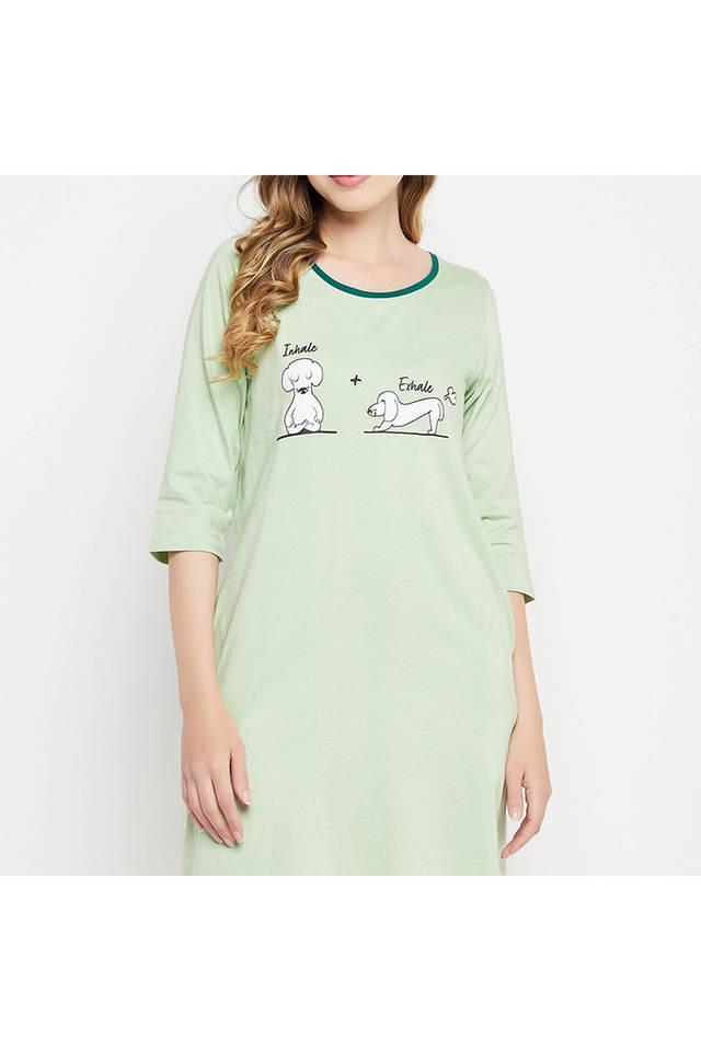 graphic _ text print night dress in mint green - cotton