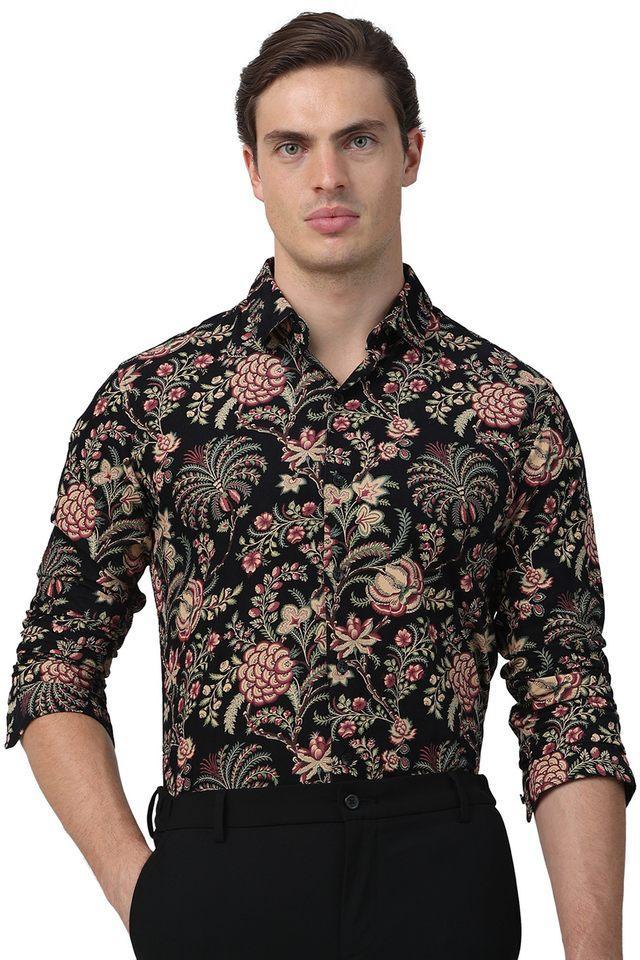 printed cotton slim fit mens casual shirt