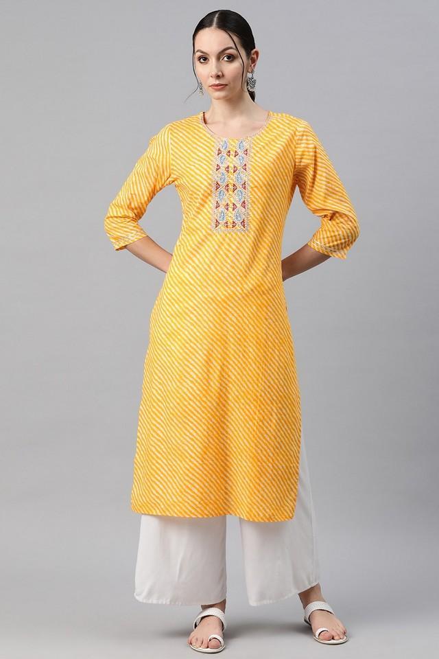 printed cotton round neck womens kurti