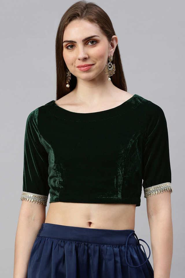 embroidered polyester u-neck womens top