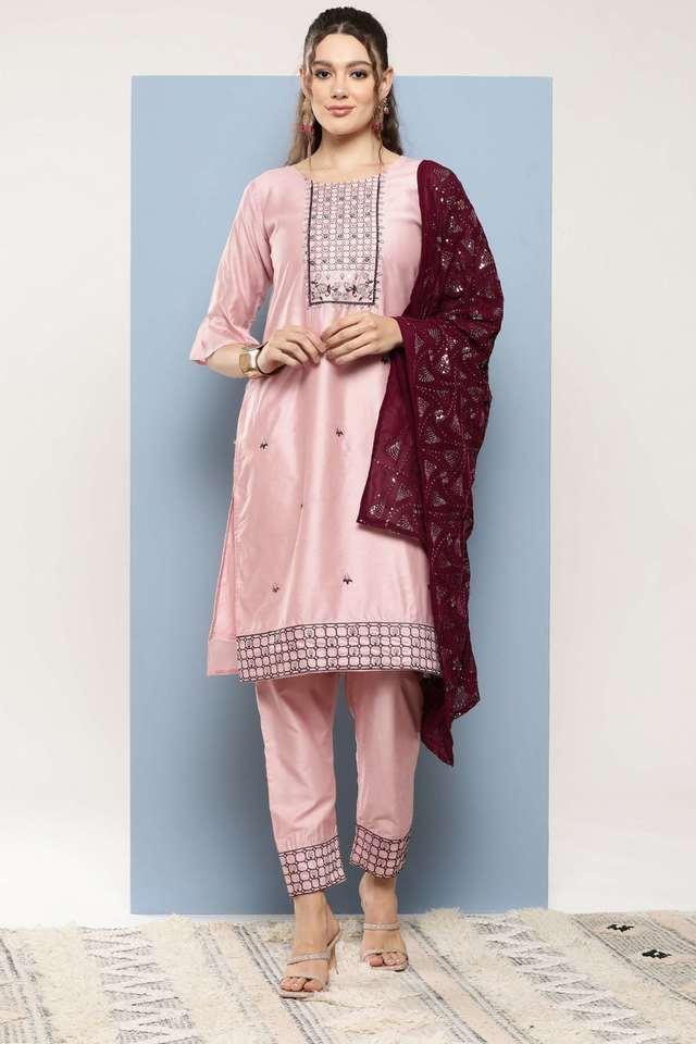 embroidered full length cotton blend knitted womens kurta set