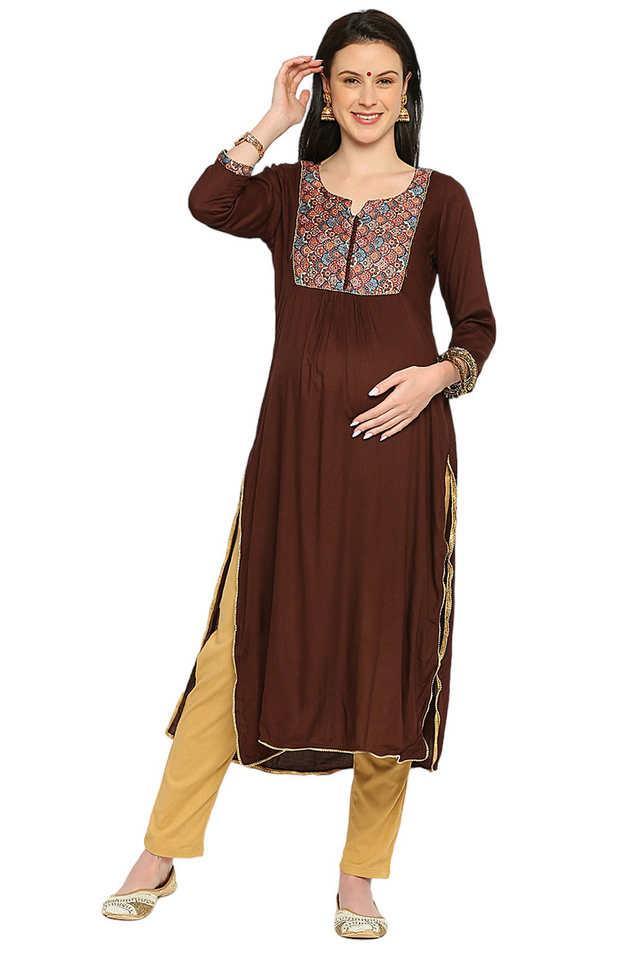 printed viscose regular fit maternity cum nursing womens kurta