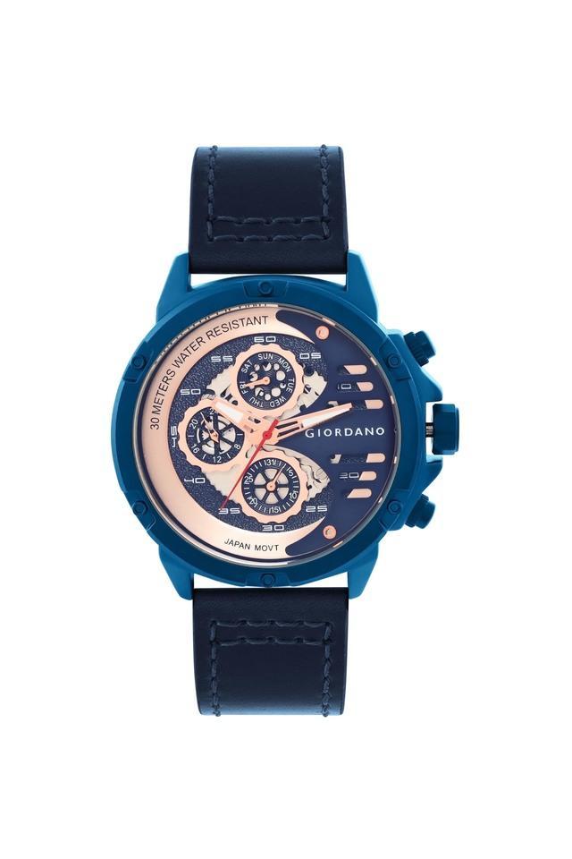 mens 47 mm ss2022 blue - rosegold dial leather band multifuction wrist watch - gd-50015-02