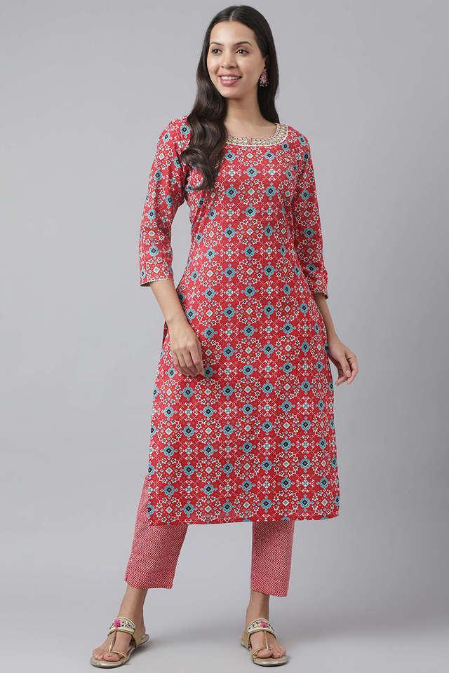 printed regular cotton knit womens kurta pant set