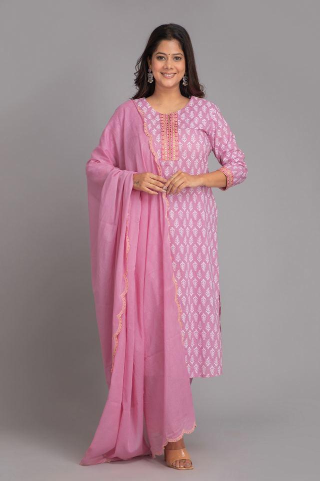 printed calf length cotton knitted womens kurta set