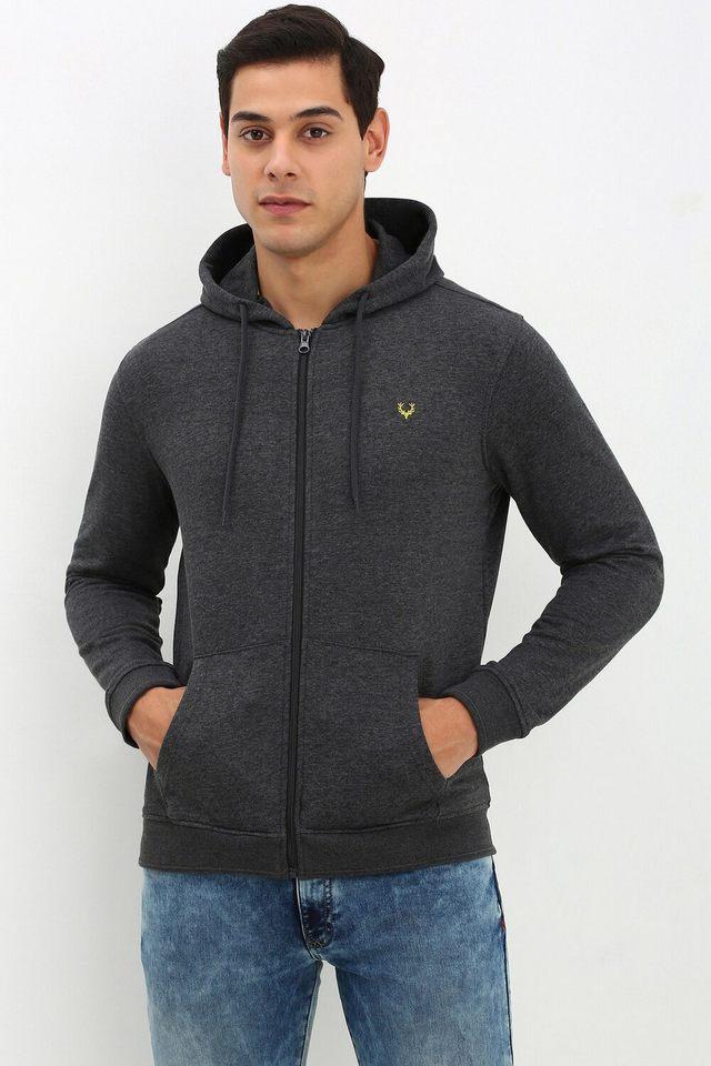 solid cotton hooded mens sweatshirt