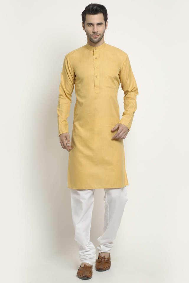 solid cotton regular fit mens kurta pyjama set