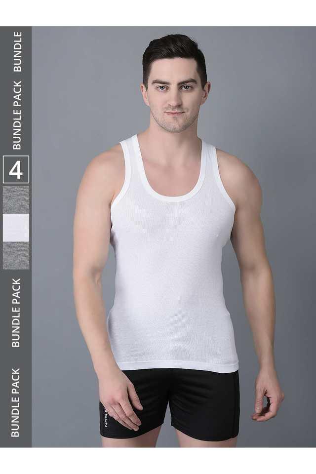 mens pack of 4 solid combed cotton vest