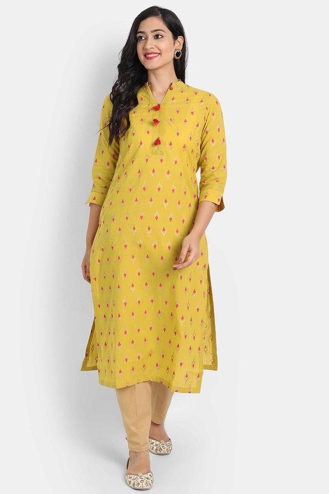 printed cotton mandarin womens straight kurti