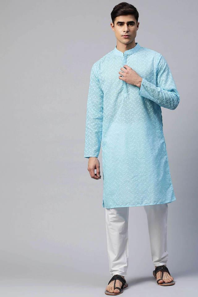 cotton regular embroidered mens straight kurta with pants