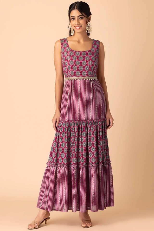 printed round neck georgette womens dress