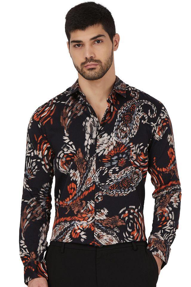 printed cotton slim fit mens casual shirt