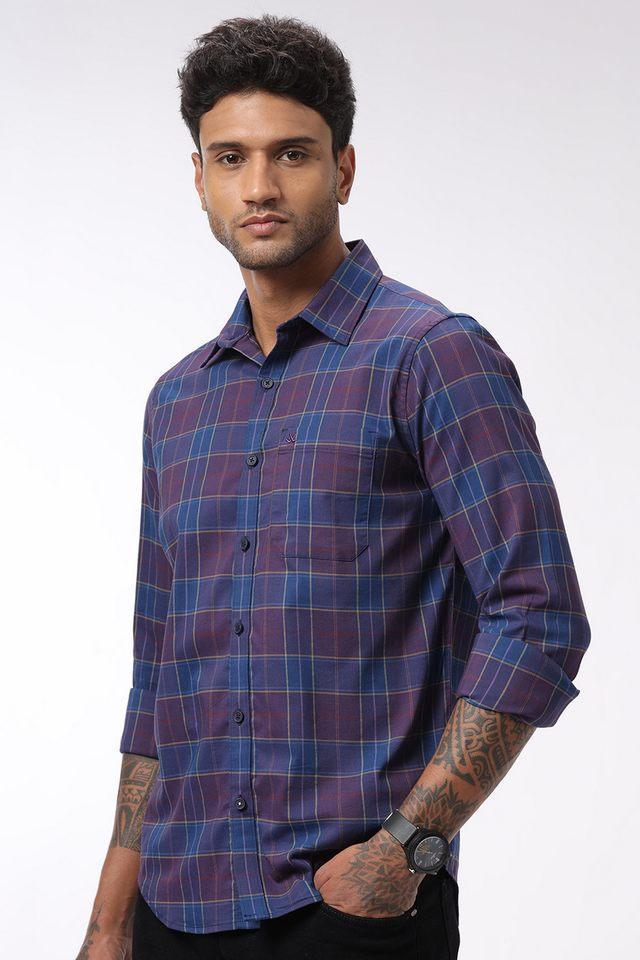 checks cotton slim fit mens casual shirt