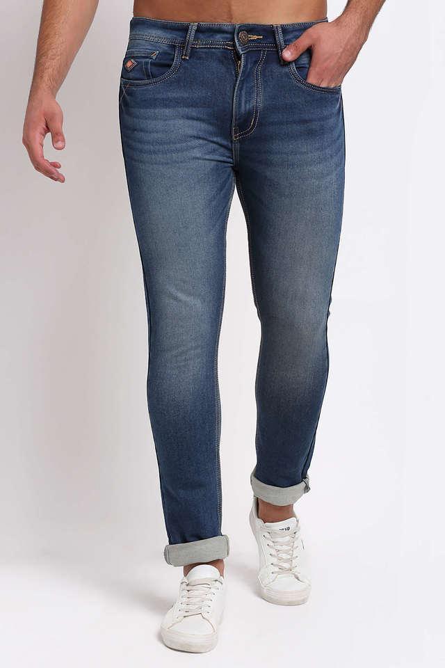 mid rise light wash cotton slim fit mens jeans