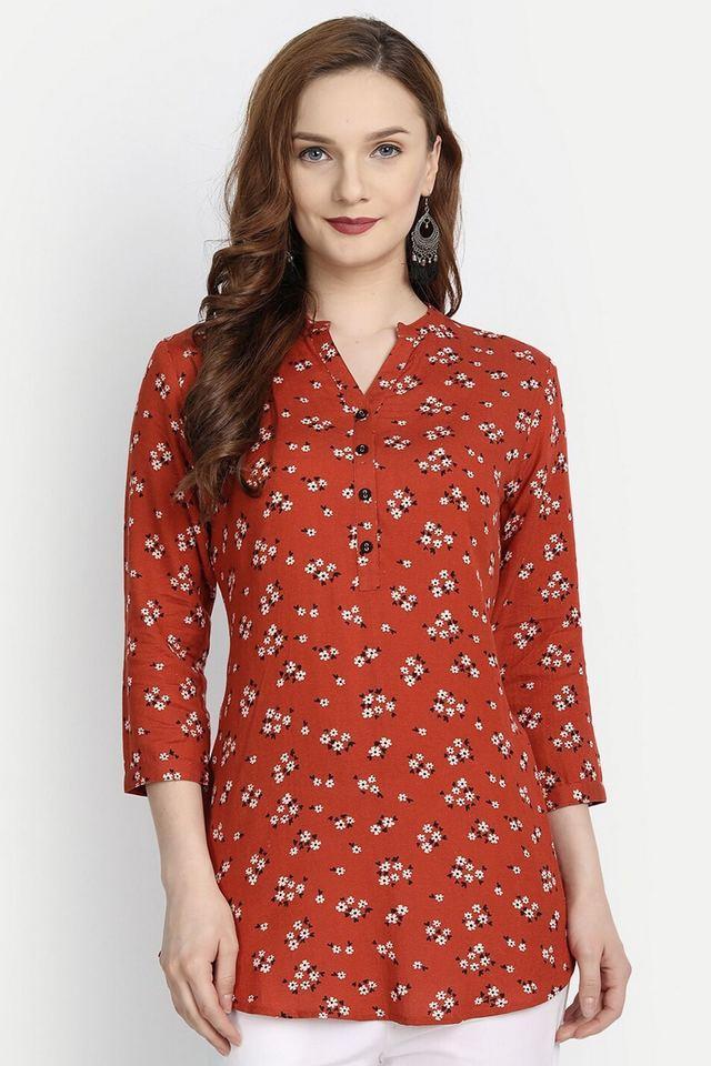 printed rayon v-neck womens tunic