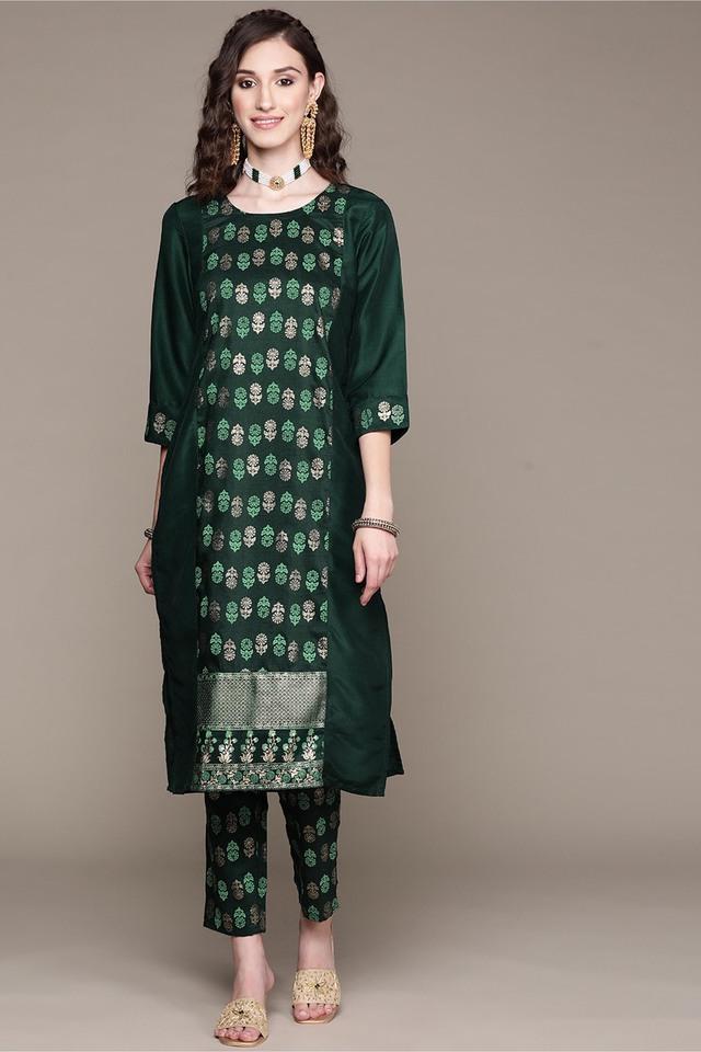 womens round neck chinon straight kurta and pant set