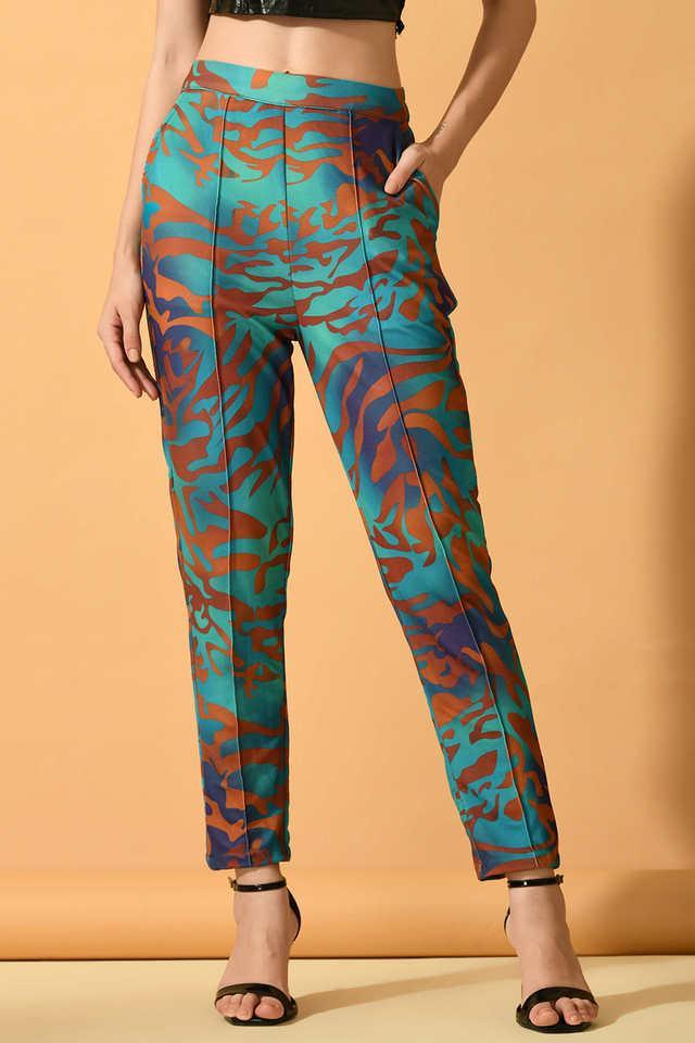 printed lycra slim fit womens trousers